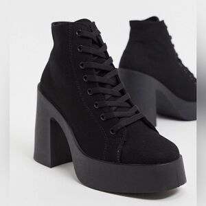 ASOS DESIGN Elevate lace up canvas boot in black